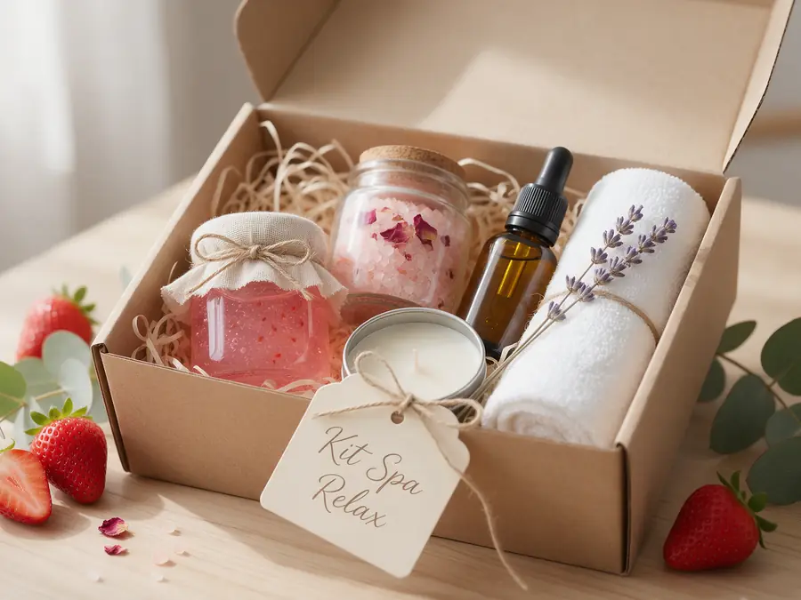 Kit de spa armado en una caja con su etiqueta