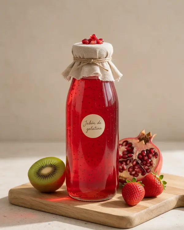 Jabón de gelatina de fresa con semillas